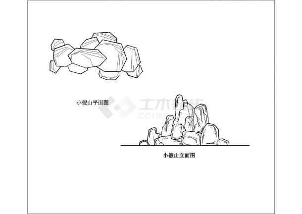 某园林景观工程假山叠水设计cad平立剖面图（标注详细）-图一