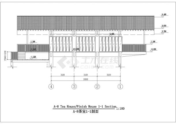 某渡假村茶室设计cad全套建筑施工图（标注详细）-图一