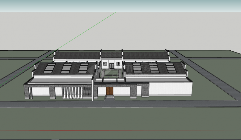 中式简约四合院建筑su模型-图一