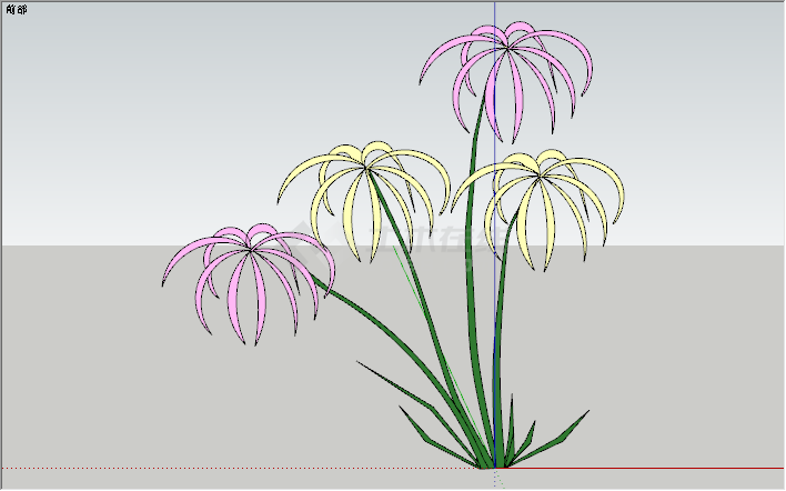 现代绿植紫色黄色花朵su模型-图二
