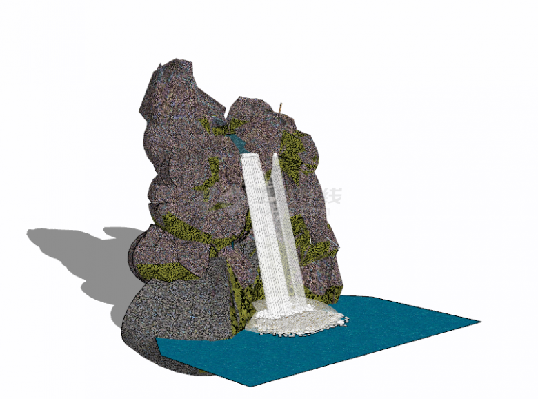 中式壮观瀑布假山置石叠水su模型-图二