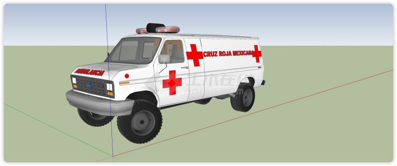 红色十字白色救护车医疗器械su模型-图一