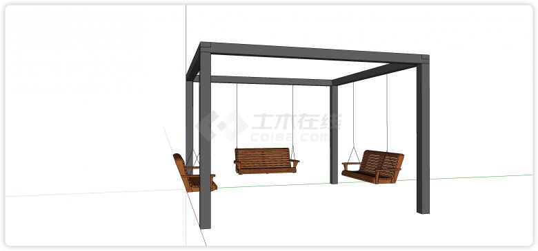 钢铁结构木靠背秋千椅su模型-图二