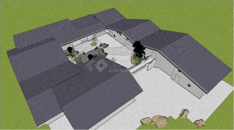 紧凑的庭院建筑su模型-图二