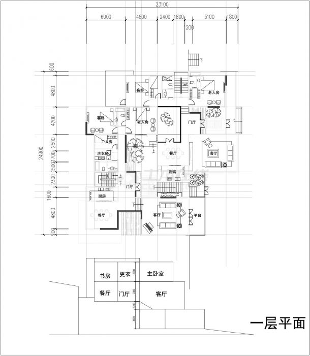 两层1000平方米独栋别墅坡地建筑CAD图纸-图二