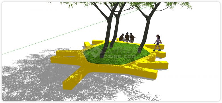黄色曲线座椅及种植池座椅su模型-图二