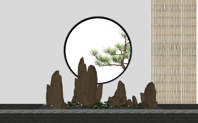 新中式庭院入户景观su模型_图1