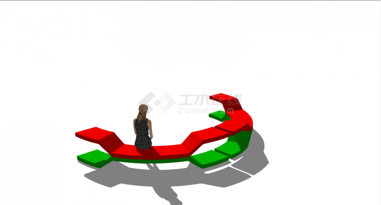 红绿色简约曲线座椅su模型-图二