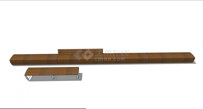超长型棕色木制条形座椅su模型-图二