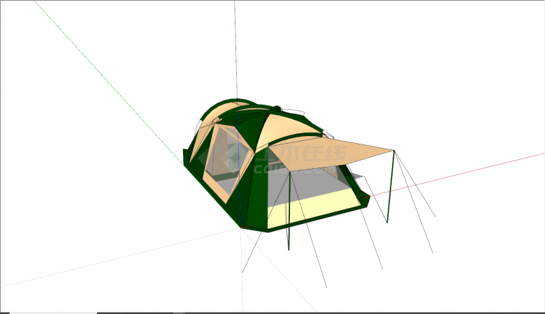 现代深绿色拼色帐篷su模型-图一