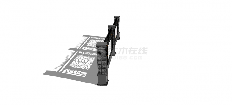新中式铁艺镂空弟子规围墙su模型-图二