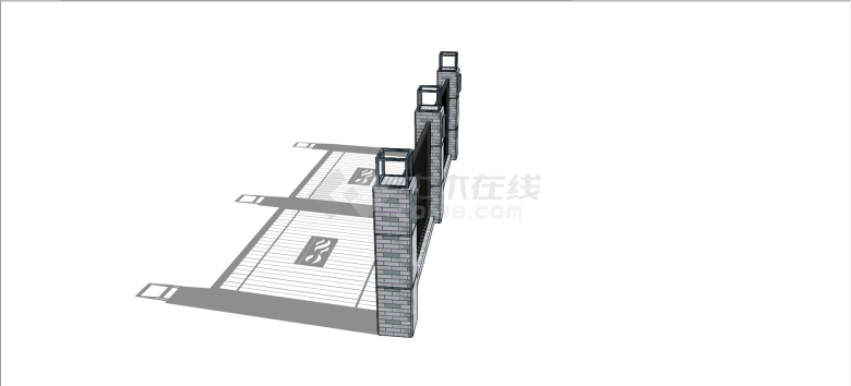 新中式黑色铁艺波纹镂空围墙su模型-图二