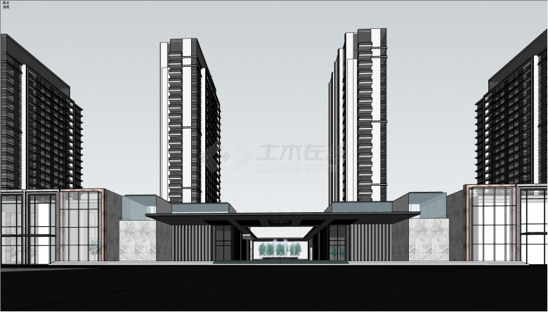 带有多栋高楼的商业区的楼盘su模型-图二