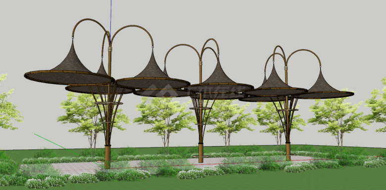 现代绿化区异形遮阳su模型-图一