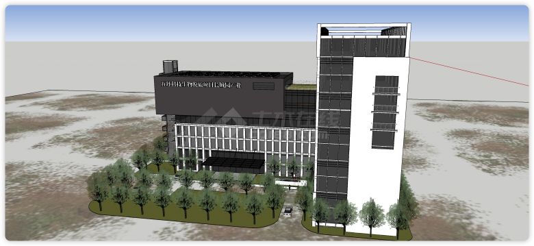灰色主体白色格子结构办公楼su模型-图二
