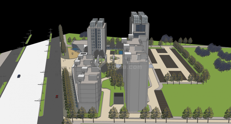 办公楼商业街区建筑设计su模型-图一