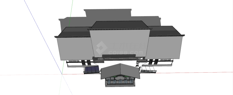 中式灰瓦白墙公共卫生间su模型-图一