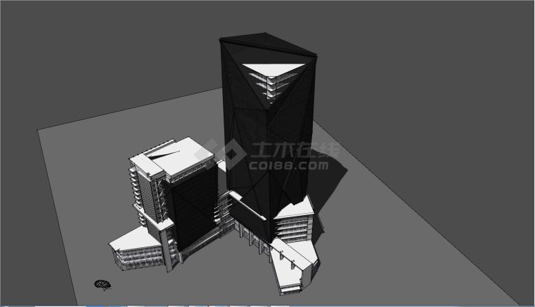 现代不规则黑色主题办公楼su模型-图二