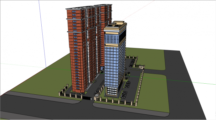 三栋高层的简约的办公楼建筑su模型_图1