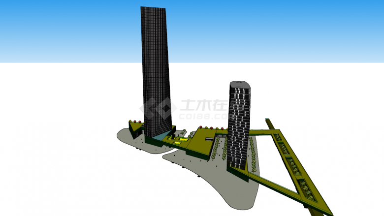 超高层办公楼三角形su模型-图二