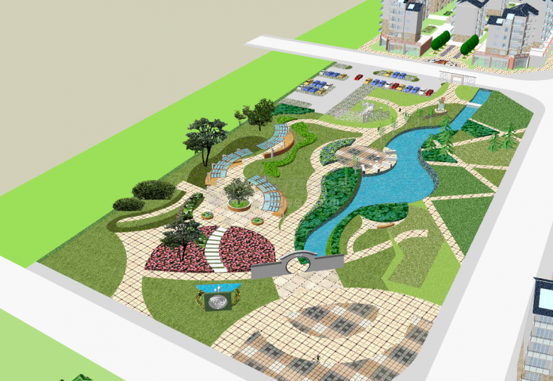 新中式精美创意休闲精品住宅小区园林景观su模型-图一