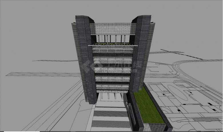 现代多绿化办公建筑su模型-图二