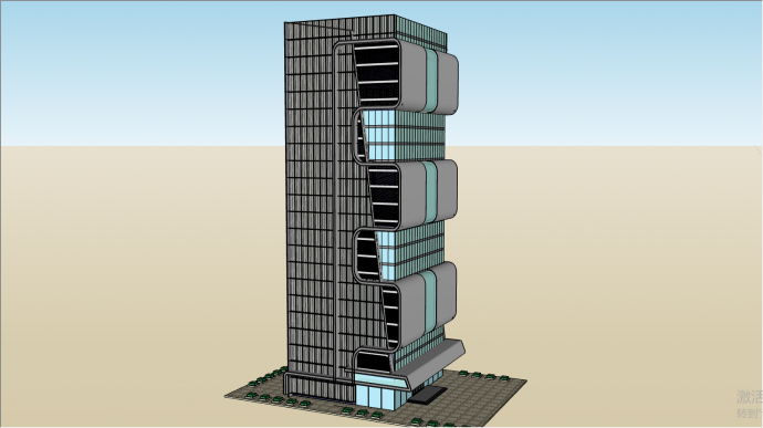 现代风格高层办公楼建筑su模型_图1