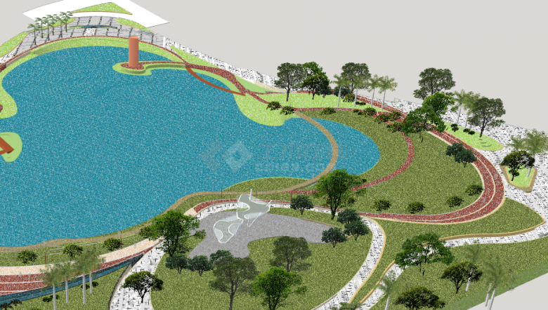 水池跑到现代公园景观SU -图一