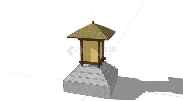 灰白色大理石阶梯灯台新中式灯笼su模型-图二