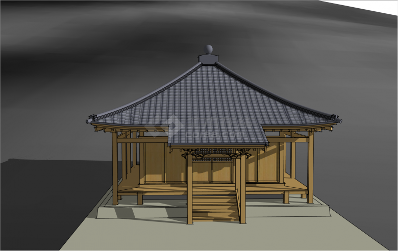 简约单层木制日本古建筑su模型-图二