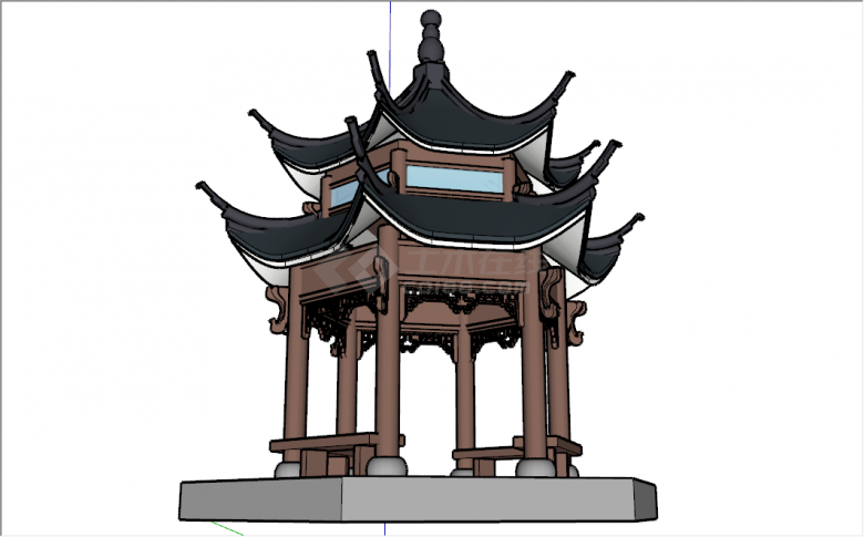 中式黑色屋顶双层凉亭su模型-图一