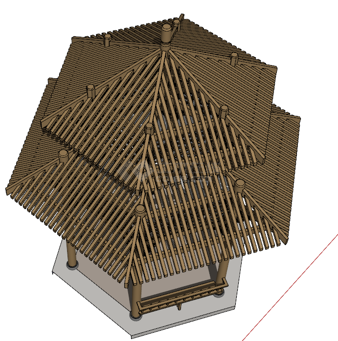 中式古典木色优雅传统木结构六角亭su模型-图一