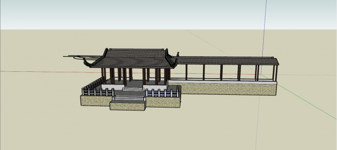 中式复古黑瓦木柱亭子SU模型_图1