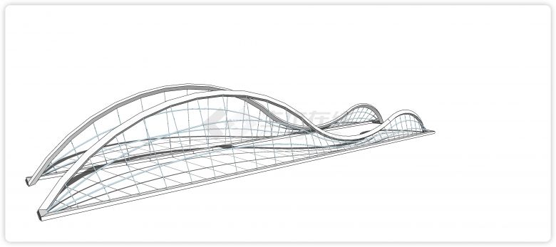 波浪造型白色蓝色网状现代风格桥su模型-图二