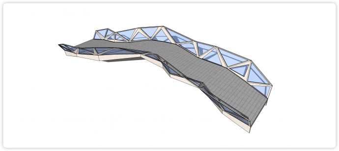 三角形结构玻璃围栏现代风格桥su模型_图1