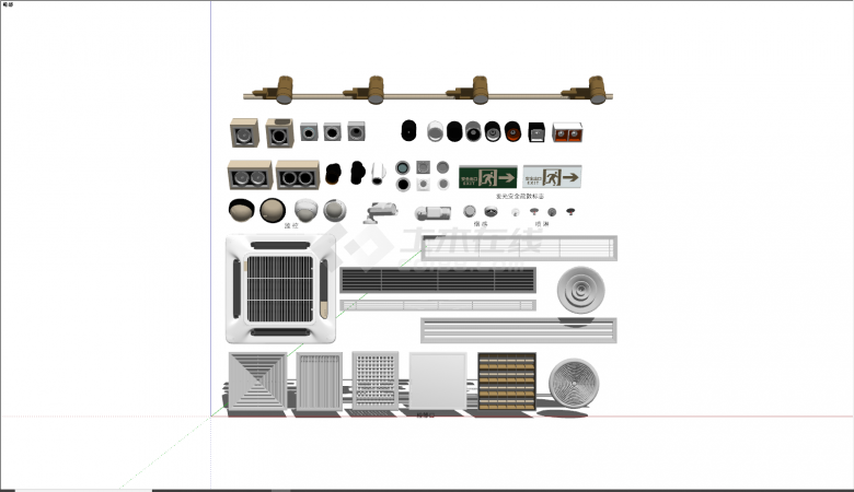 现代空调排风扇筒灯su模型-图一