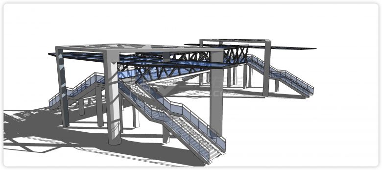 四面楼梯风雨桥现代风格桥su模型-图二