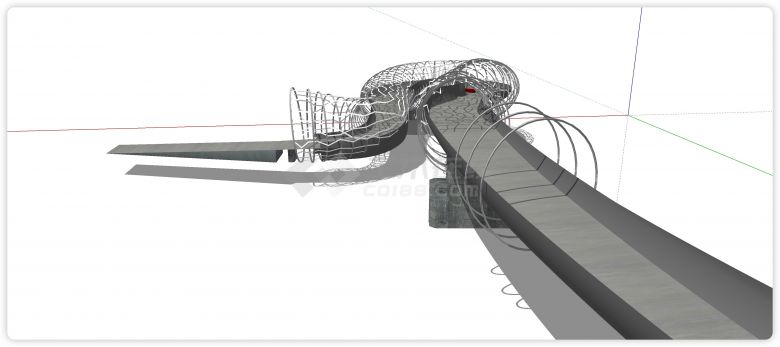 灰色钢筋蛇形景观桥su模型-图二