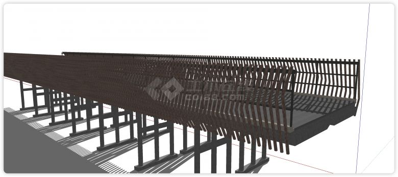 括号造型木方围栏景观桥su模型-图二