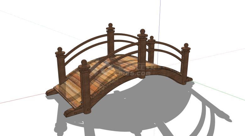双边简易三柱弧形栏杆木桥 su模型-图二