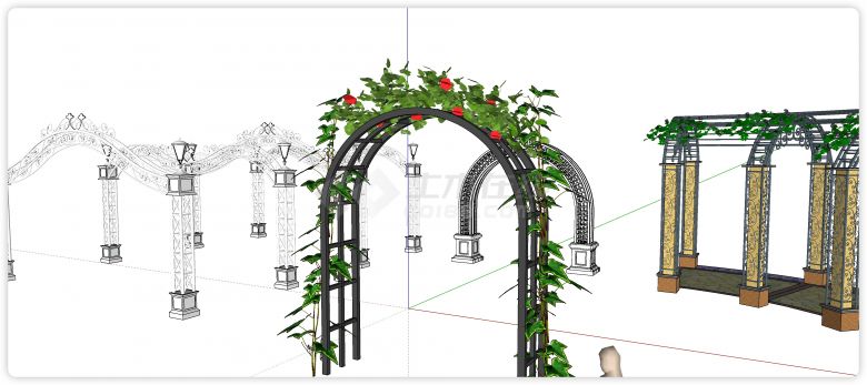 铁艺拱形花廊欧式廊架su模型-图二