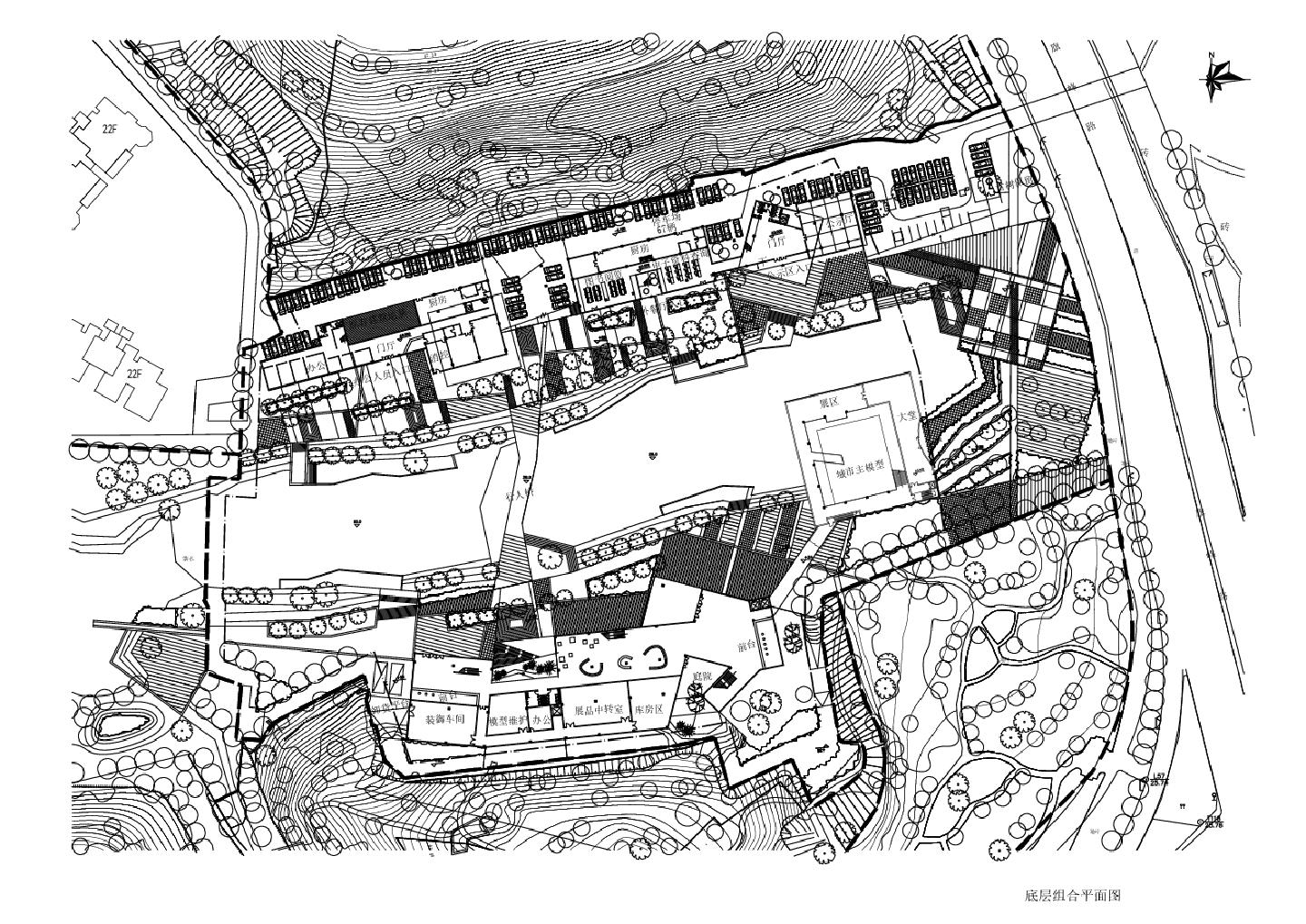 东莞规划某展览馆-建施底层组合平面CAD图