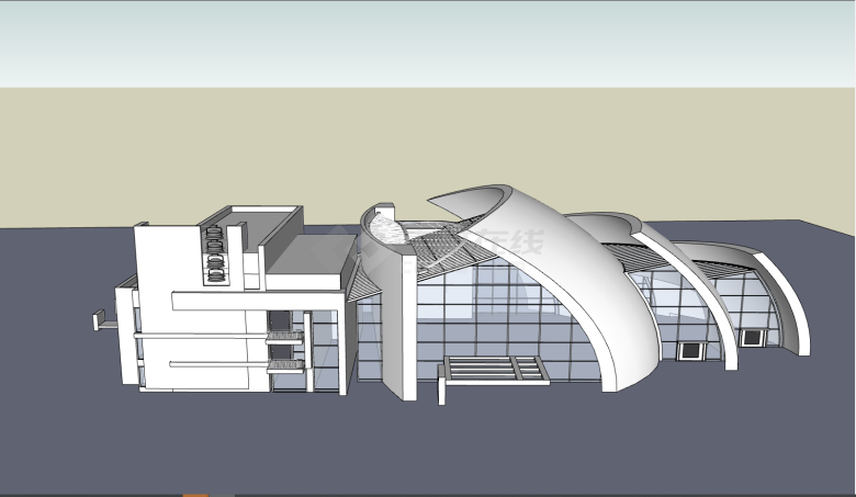 白色不规则文化馆设计su模型-图一