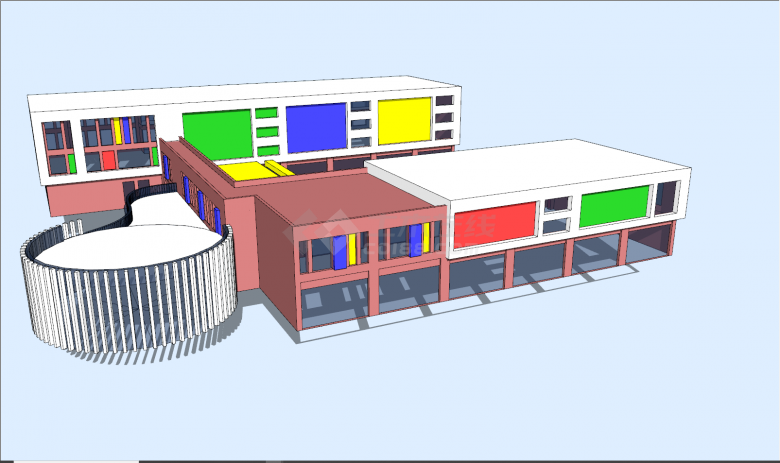 现代两座相连幼儿园su模型-图二