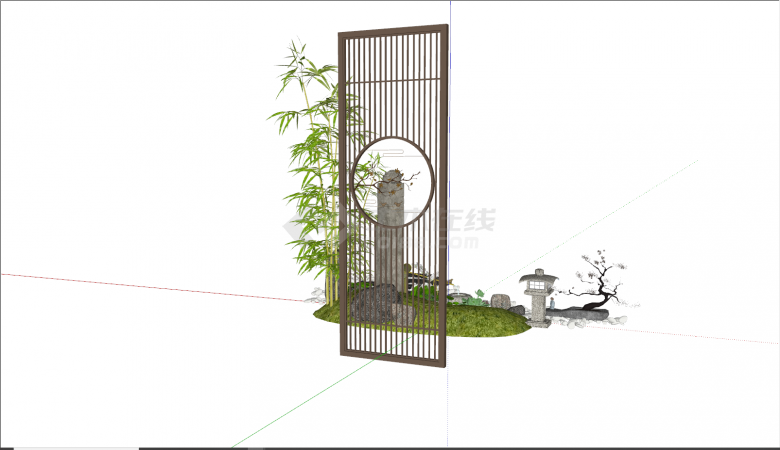 现代屏风庭院竹子盆栽su模型-图二