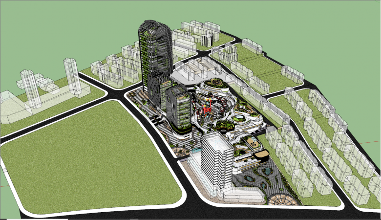 现代大型商业街建筑景观su模型-图二