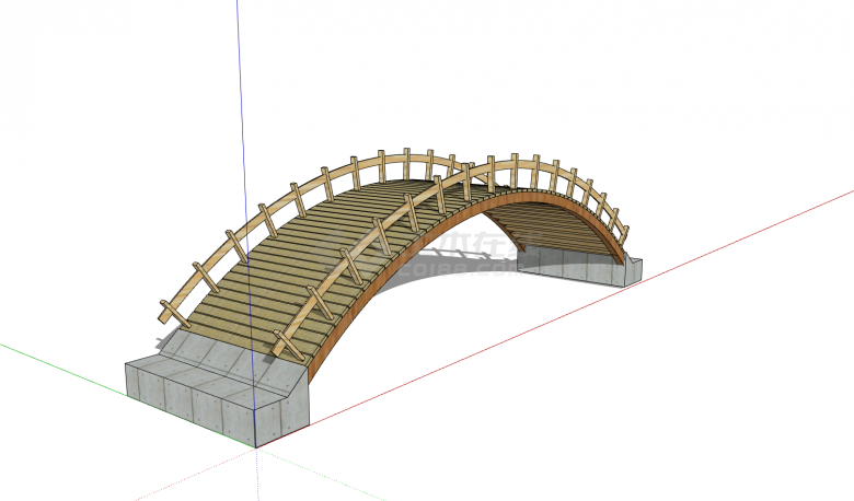 混凝土桥墩木质桥梁桥面中式拱桥su模型-图二