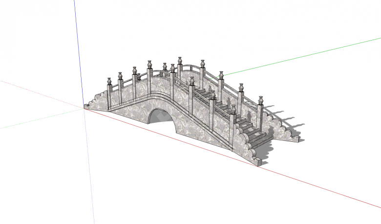 葫芦瓶护栏阶梯桥面中式石拱桥su模型-图一
