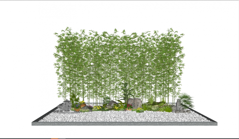 绿色庭院竹子盆栽景观su模型-图二