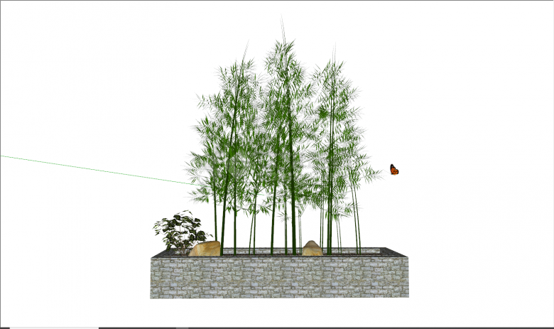 现代公园长方形景盆竹子盆栽su模型-图一